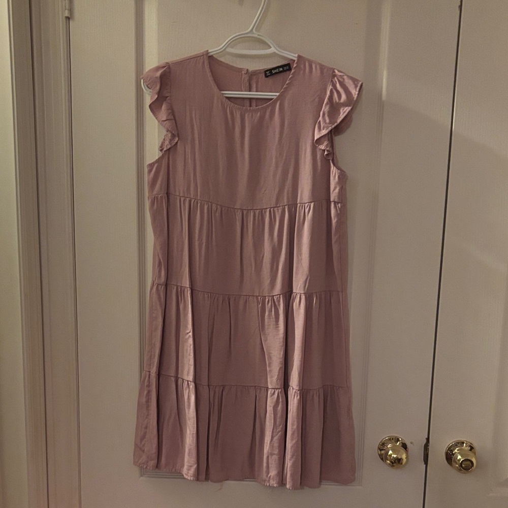 SHEIN Pink Ruffled Tiered Mini Dress